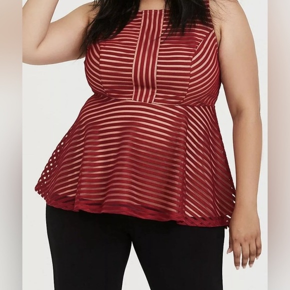 torrid Tops - Torrid Deep Red Scoop Neck Striped Peplum Sleeveless Pullover Stretch Top Sz 2X